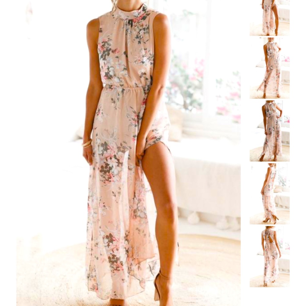 Brand New! Floral Print Side-Slit Maxi Dress